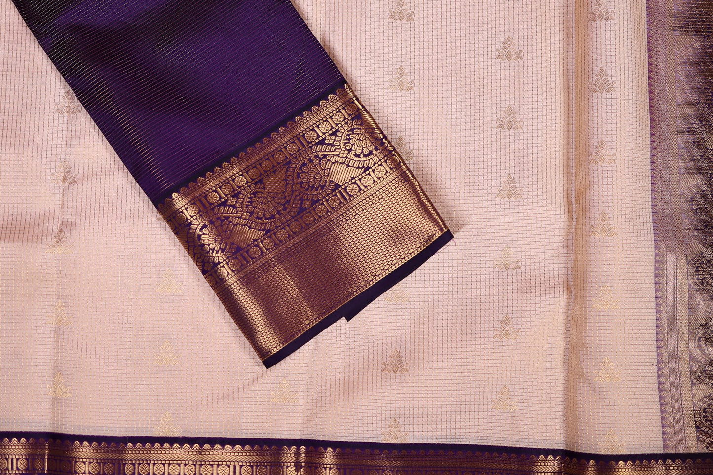 Pure Silk Saree - Cream Color with Violet Zari Border