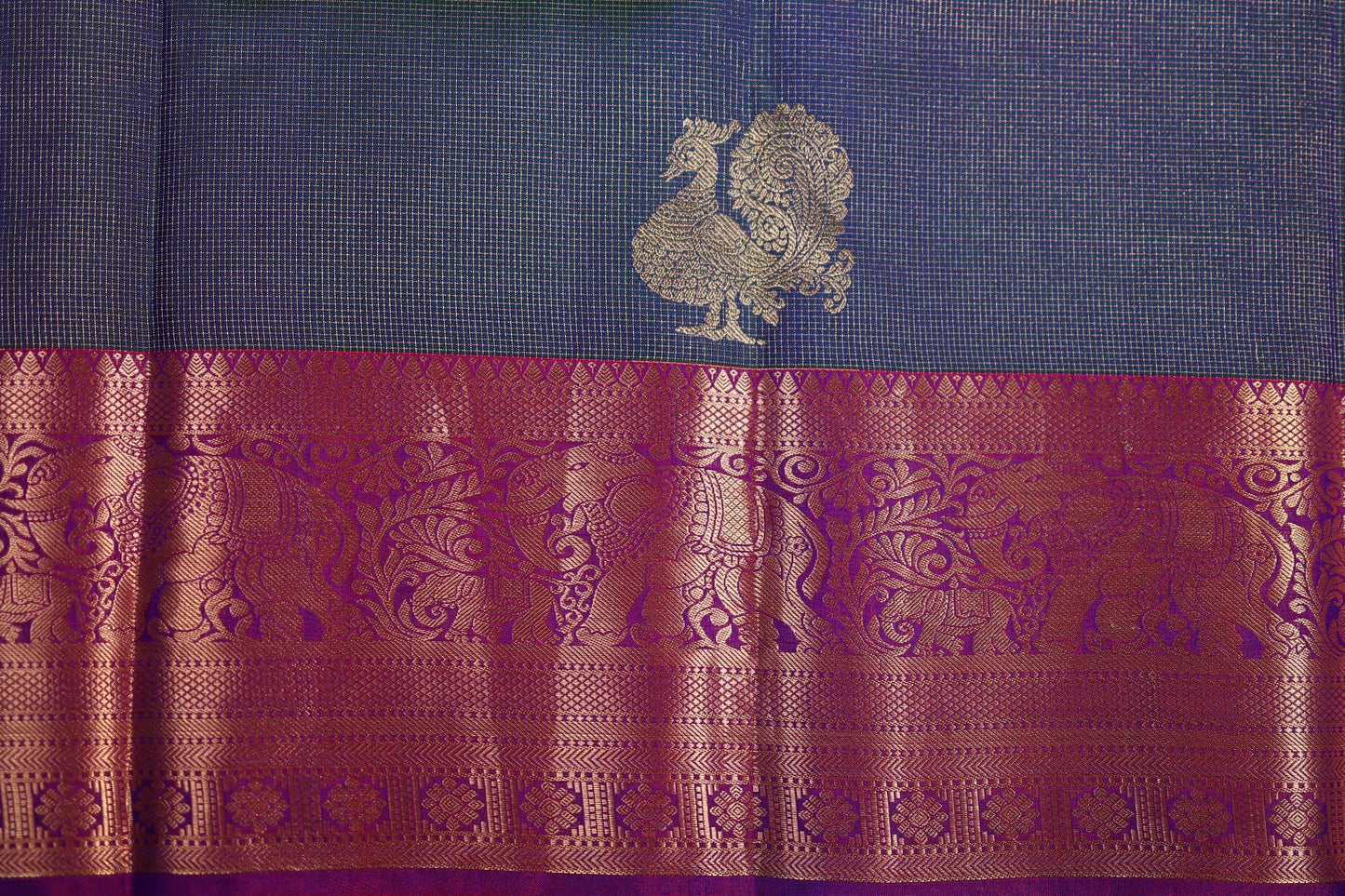 Pure Silk Saree - Peacock Blue Color with Magenta Zari Border