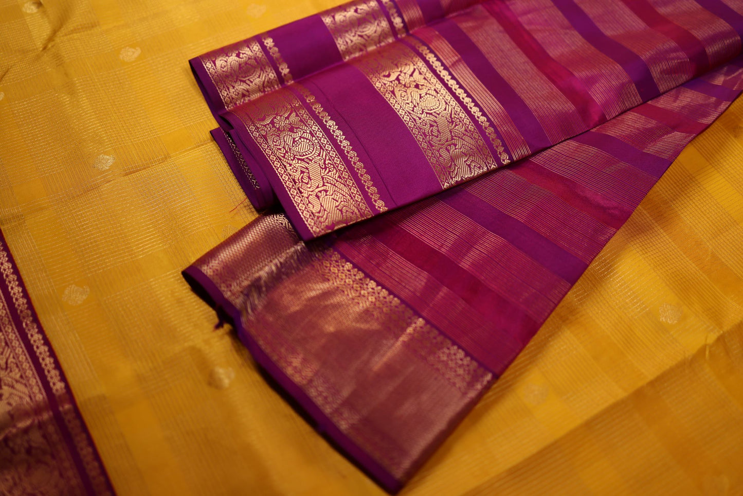 Pure Silk Saree - Yellow Color with Magenta Color Zari Border