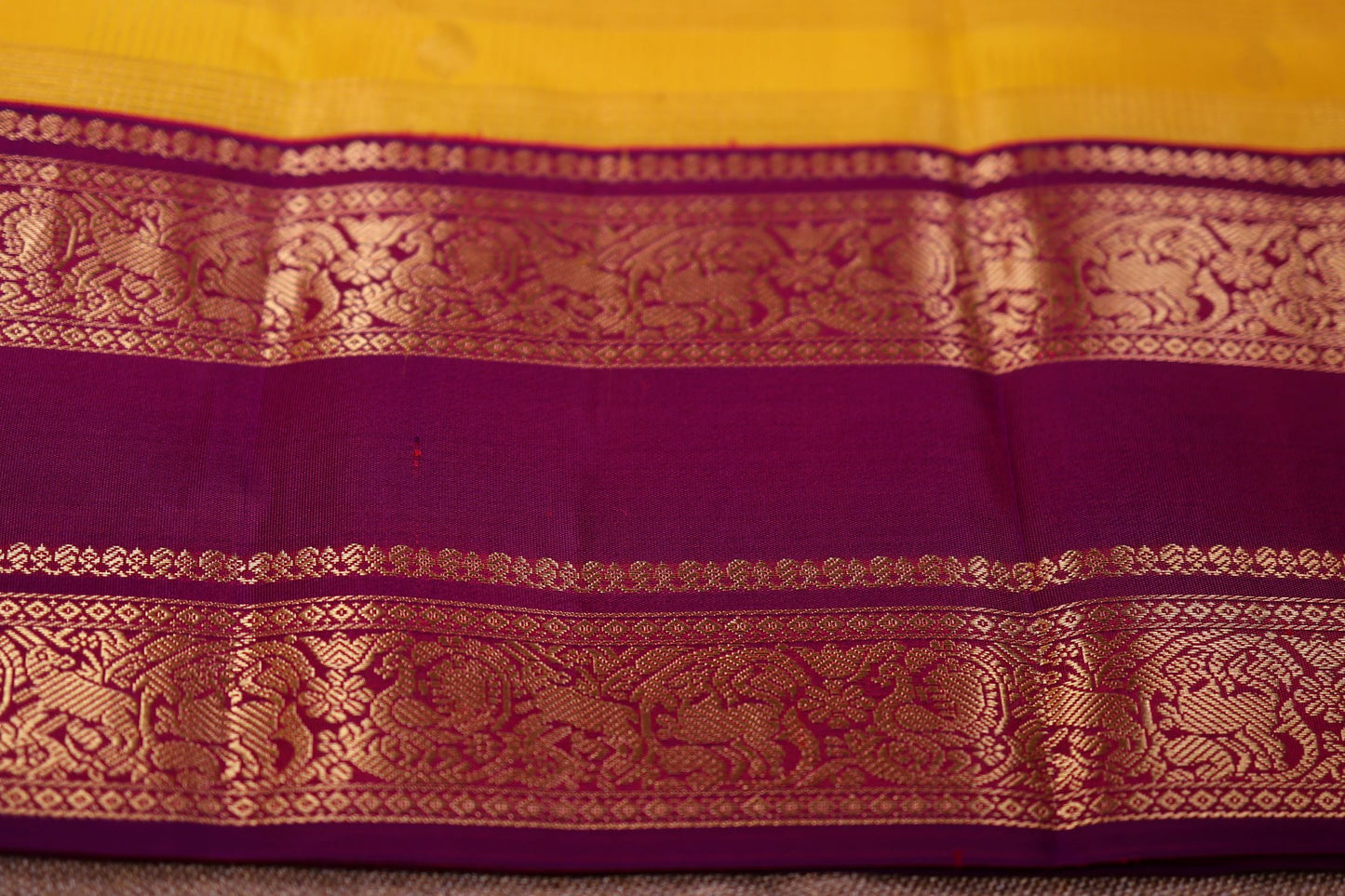 Pure Silk Saree - Yellow Color with Magenta Color Zari Border