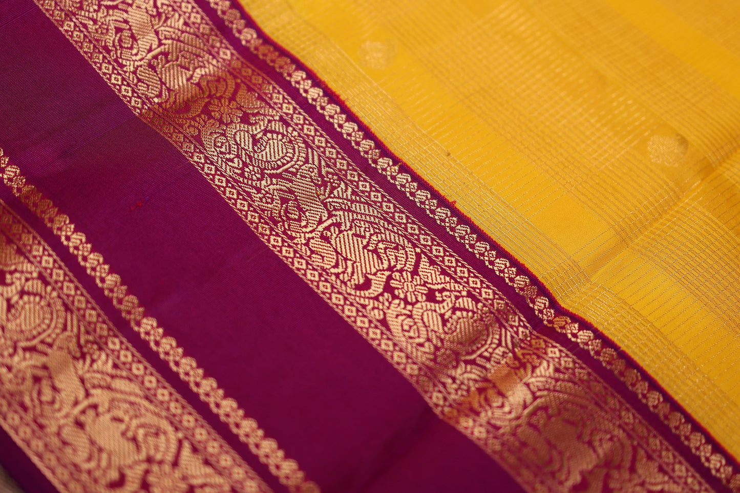 Pure Silk Saree - Yellow Color with Magenta Color Zari Border