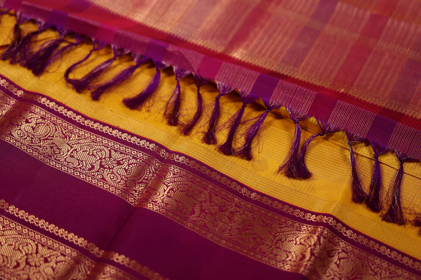 Pure Silk Saree - Yellow Color with Magenta Color Zari Border