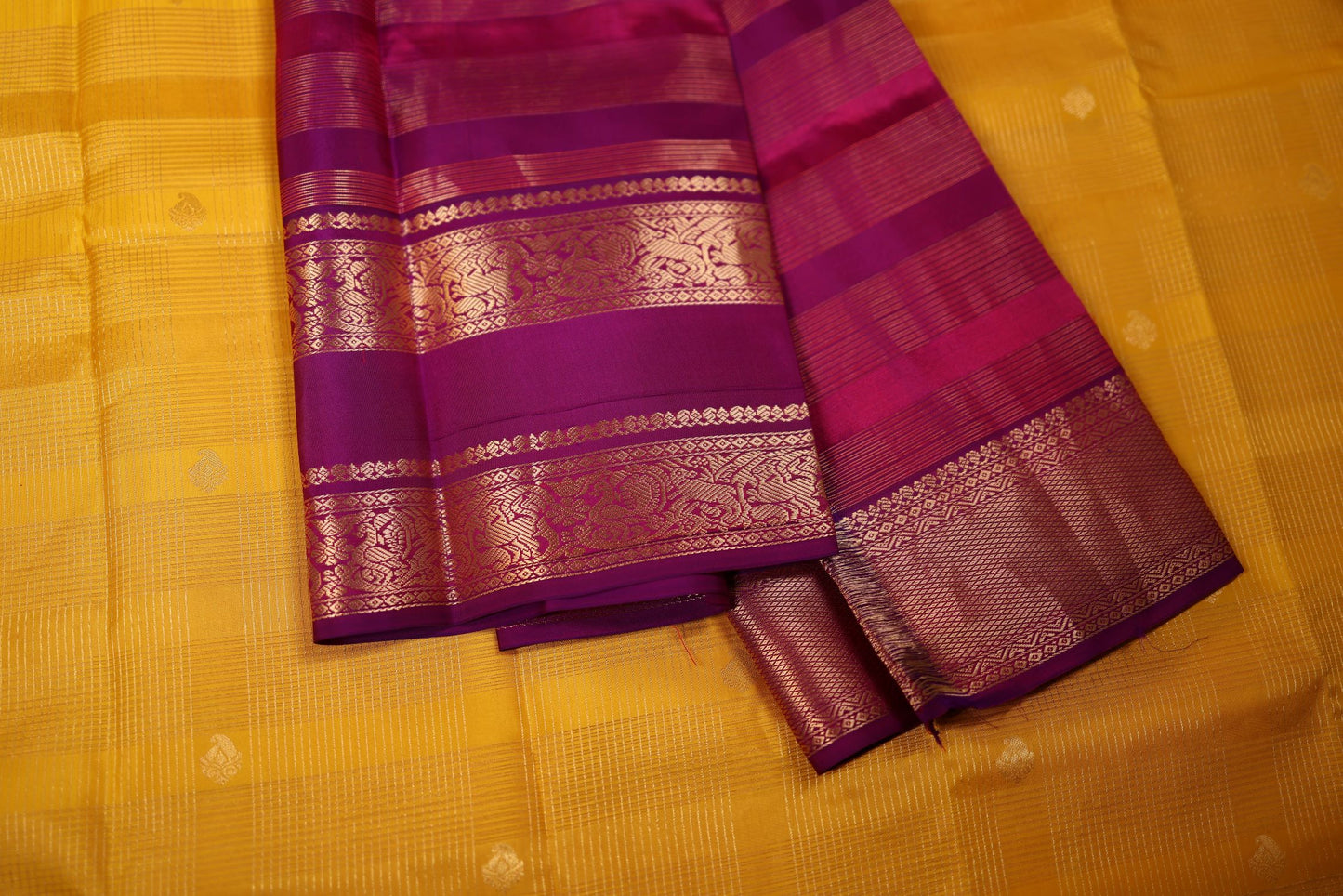 Pure Silk Saree - Yellow Color with Magenta Color Zari Border