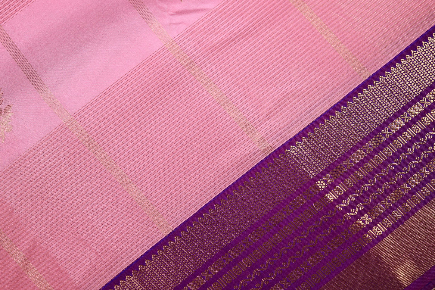 Pure Silk Saree - Baby Pink Color with Violet Zari Border