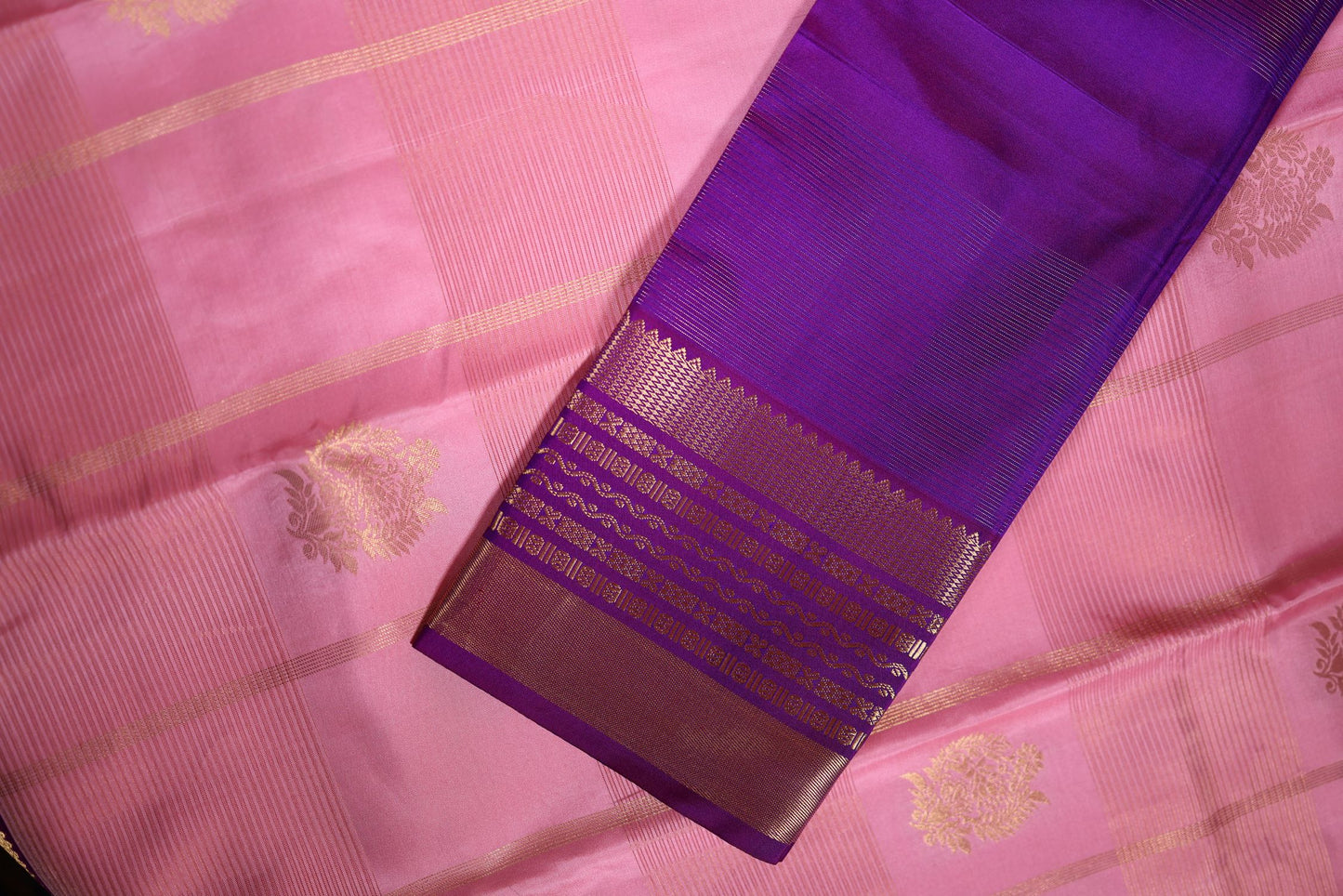 Pure Silk Saree - Baby Pink Color with Violet Zari Border