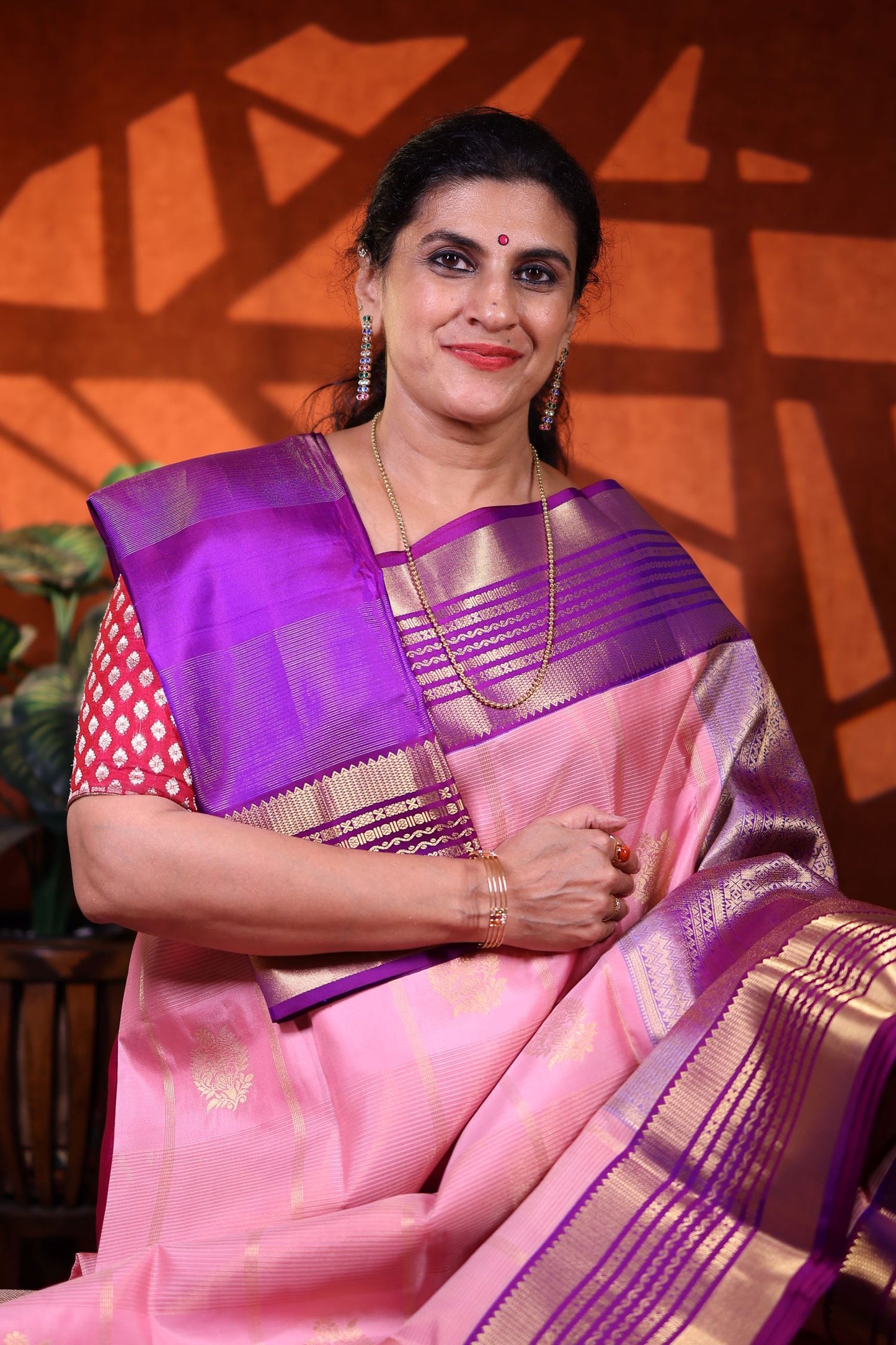 Pure Silk Saree - Baby Pink Color with Violet Zari Border