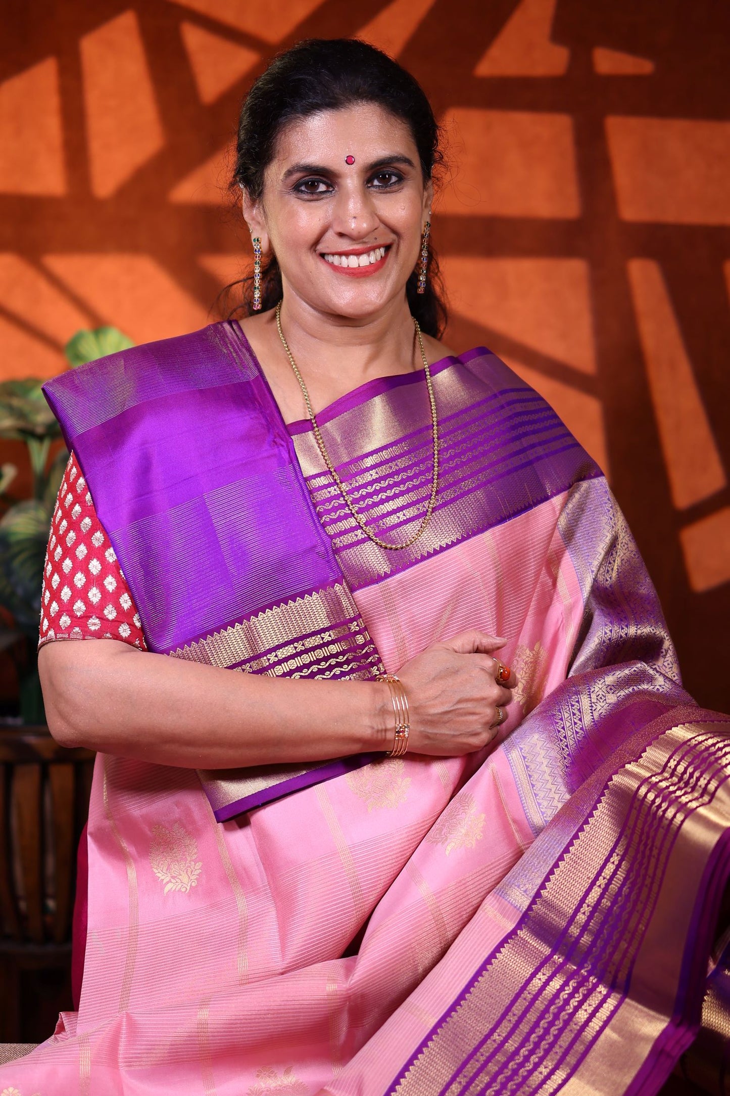 Pure Silk Saree - Baby Pink Color with Violet Zari Border