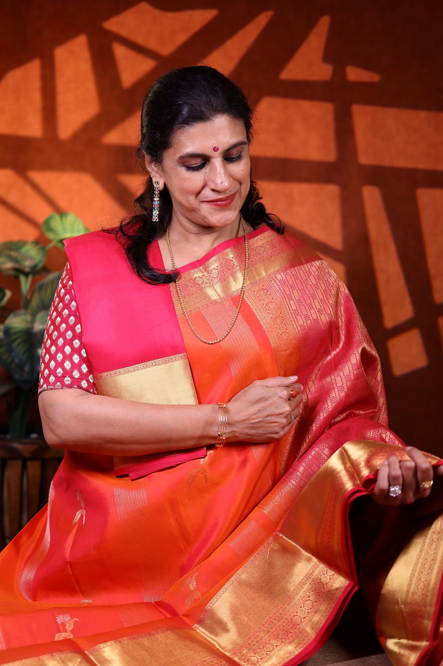 Pure Silk Saree - Orange Color with Zari Border