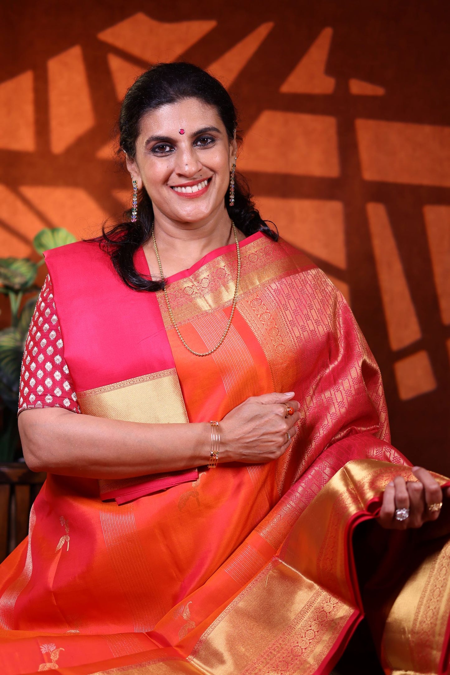 Pure Silk Saree - Orange Color with Zari Border