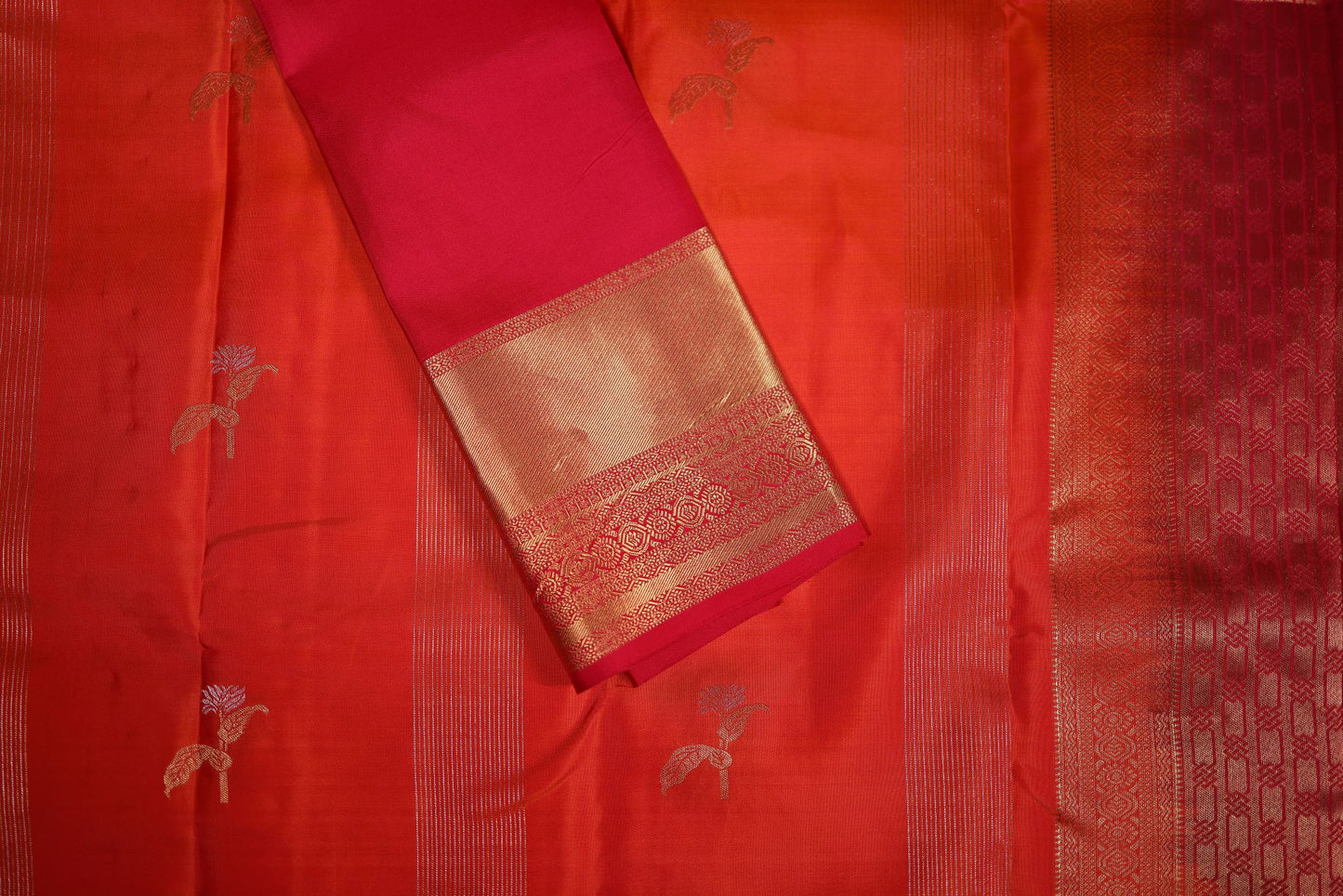 Pure Silk Saree - Orange Color with Zari Border