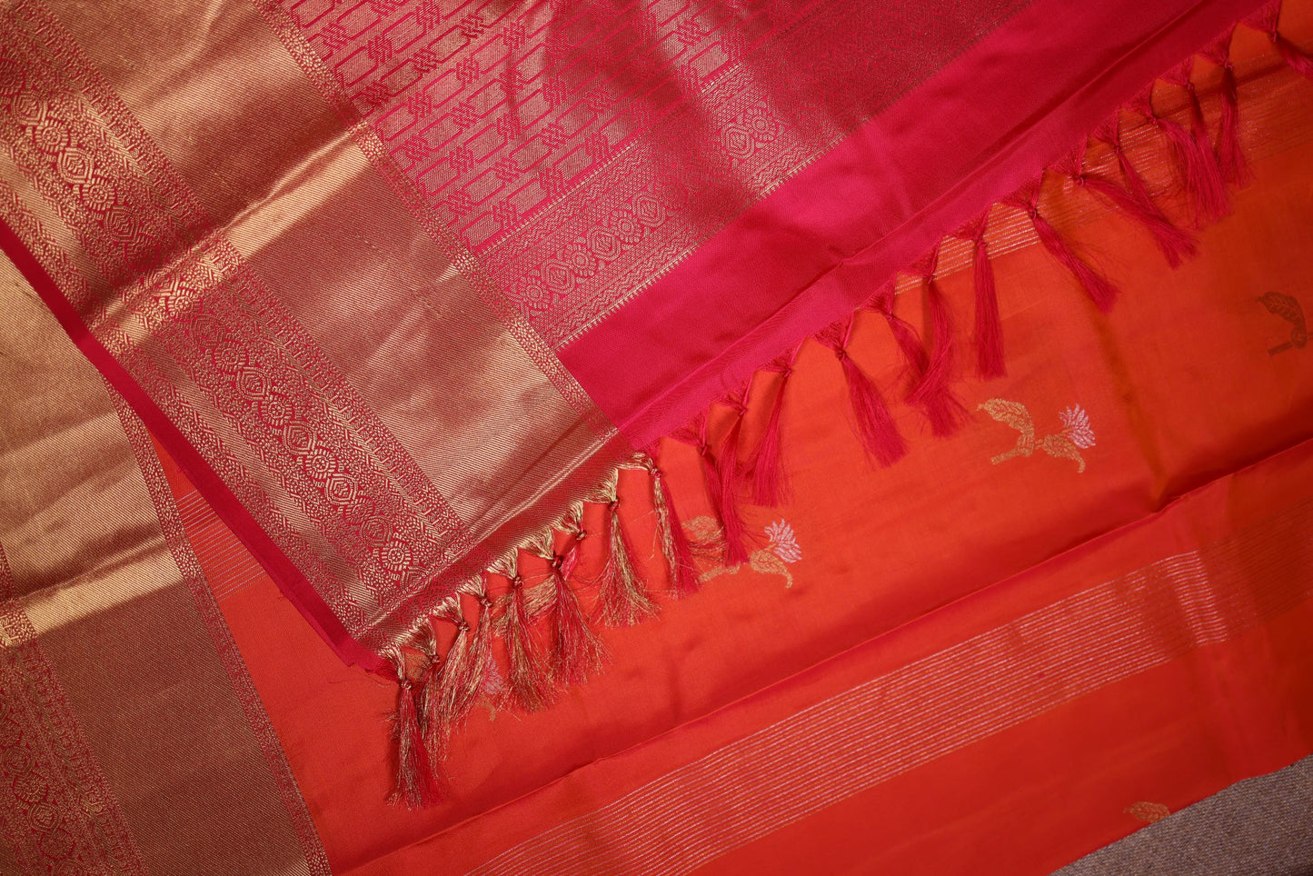 Pure Silk Saree - Orange Color with Zari Border