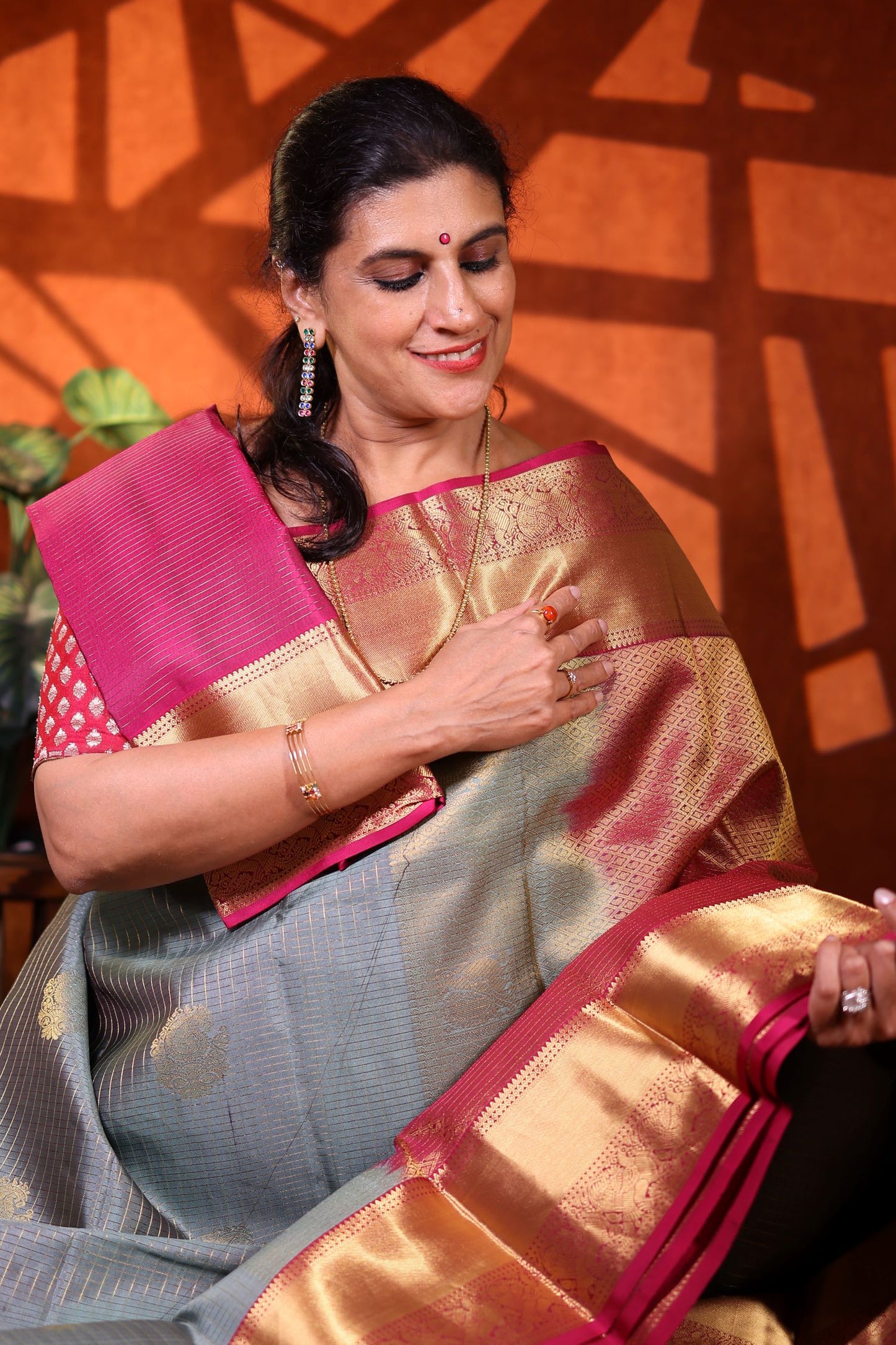 Pure Silk Saree - Shades of Blue with Maroon Zari Border