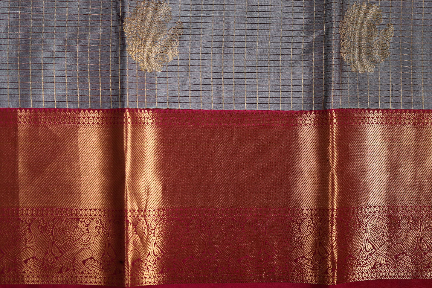 Pure Silk Saree - Shades of Blue with Maroon Zari Border