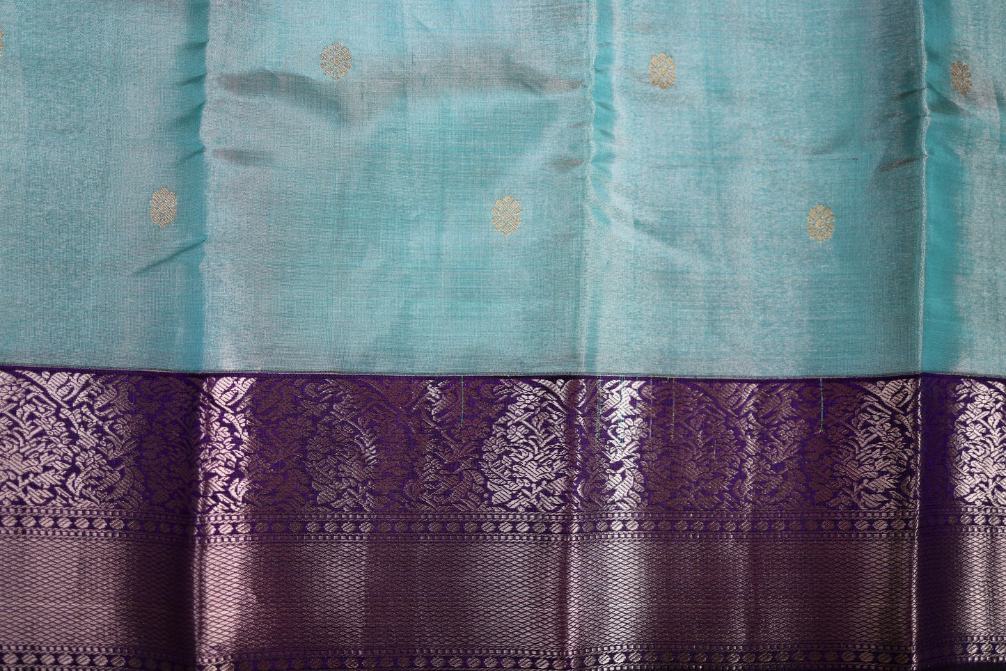 Pure Silk Saree - Blue Color with Violet Zari Border