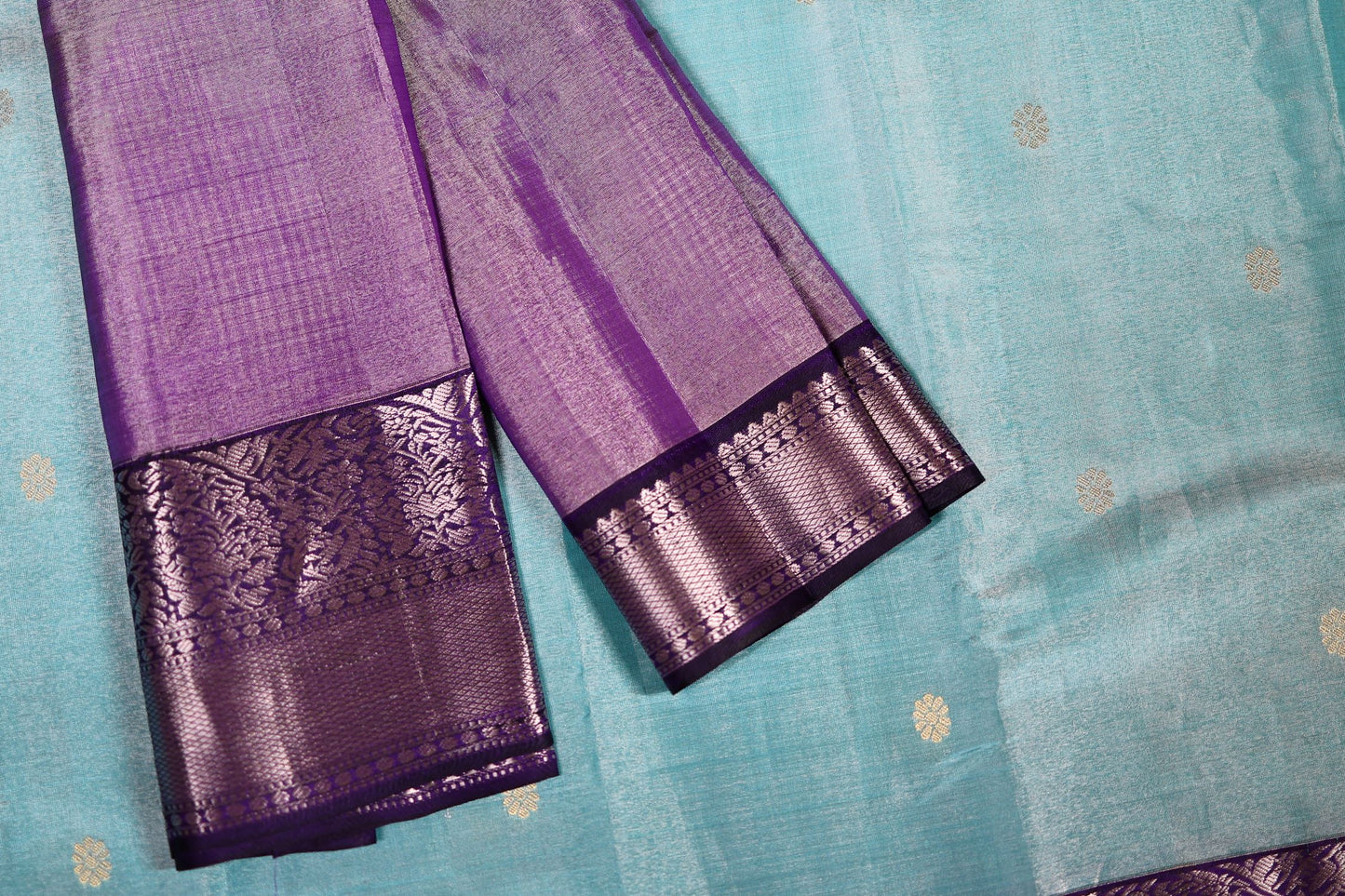 Pure Silk Saree - Blue Color with Violet Zari Border