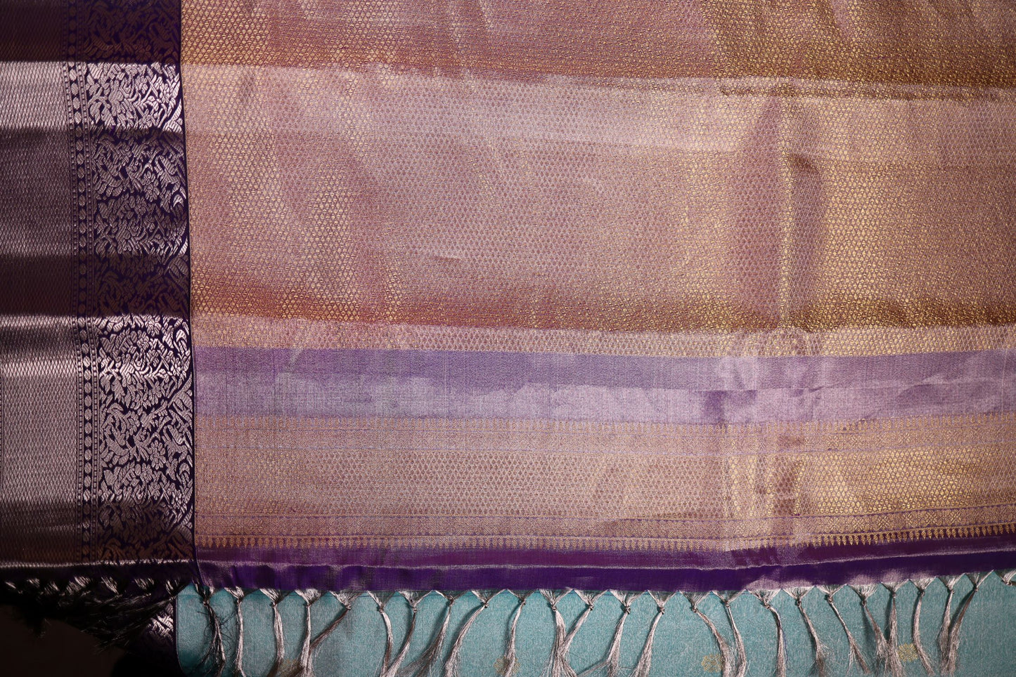 Pure Silk Saree - Blue Color with Violet Zari Border