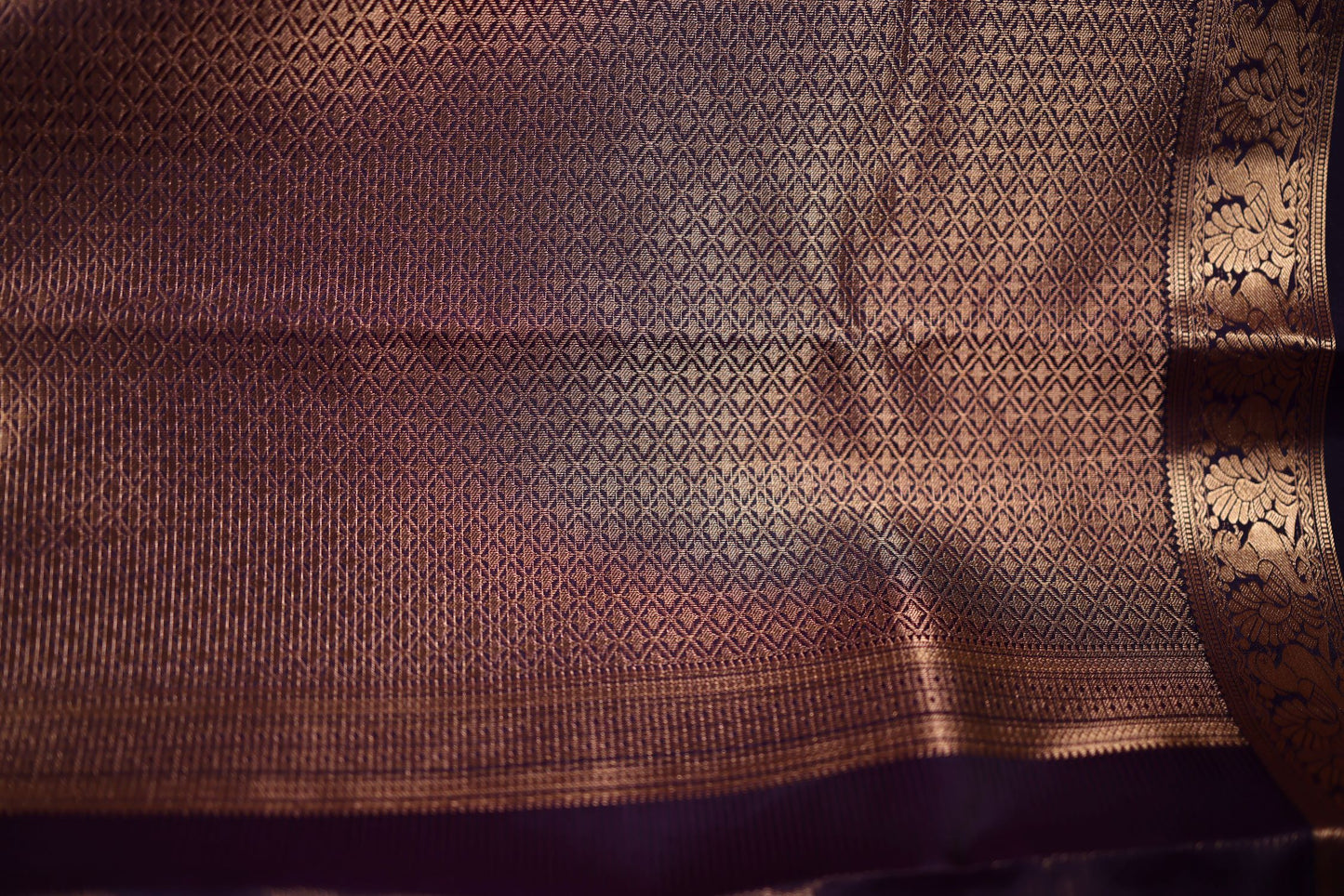 Pure Silk Saree - Pastel Peach with Violet Zari Border