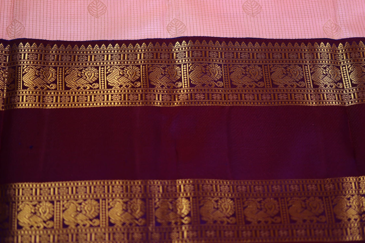 Pure Silk Saree - Baby Pink with Violet Zari Border