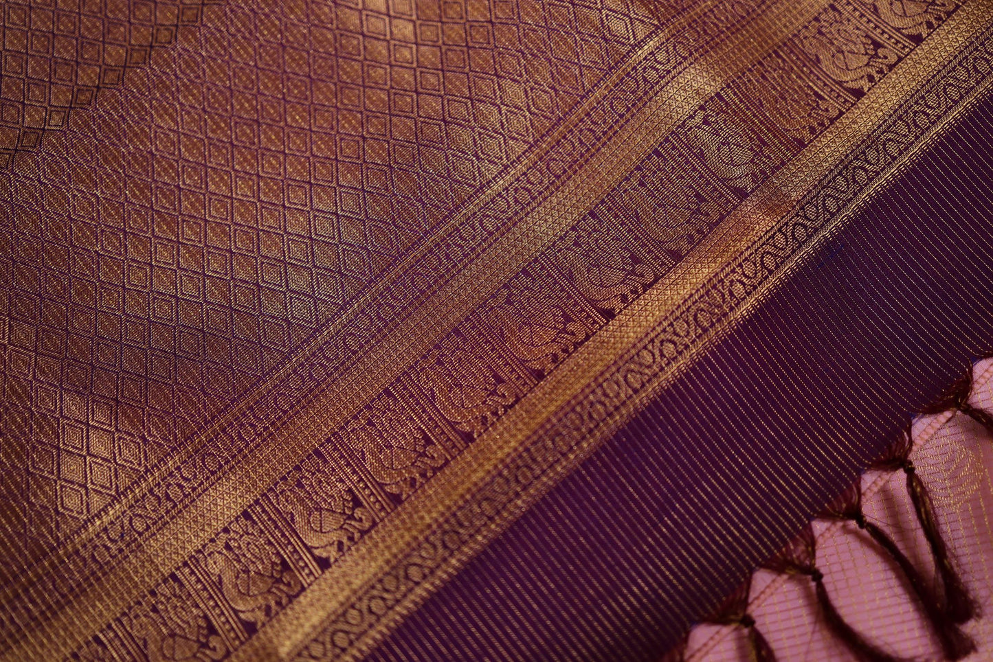 Pure Silk Saree - Baby Pink with Violet Zari Border