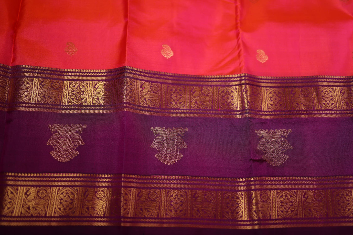 Pure Silk Saree - Rani Pink Color with Purple Zari Border