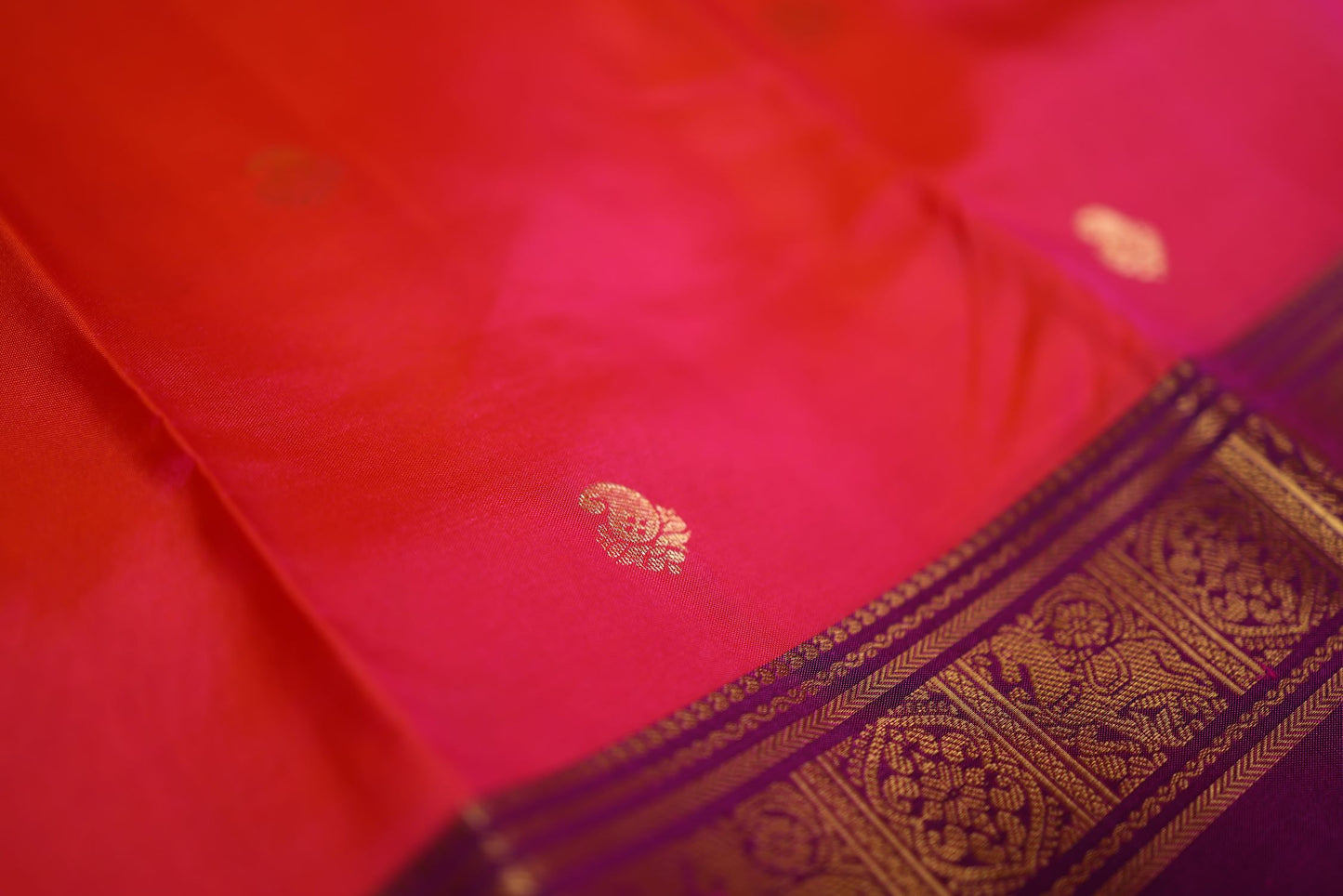 Pure Silk Saree - Rani Pink Color with Purple Zari Border