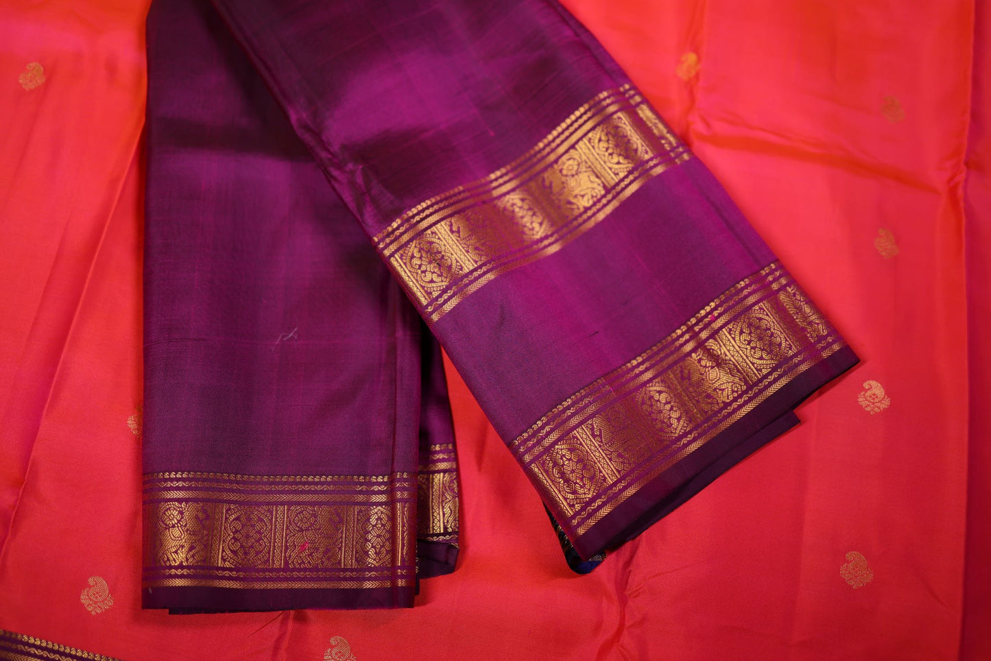 Pure Silk Saree - Rani Pink Color with Purple Zari Border