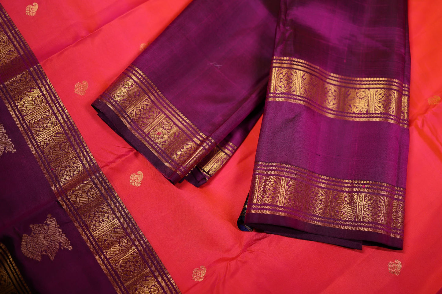 Pure Silk Saree - Rani Pink Color with Purple Zari Border