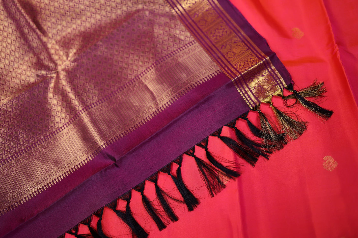 Pure Silk Saree - Rani Pink Color with Purple Zari Border