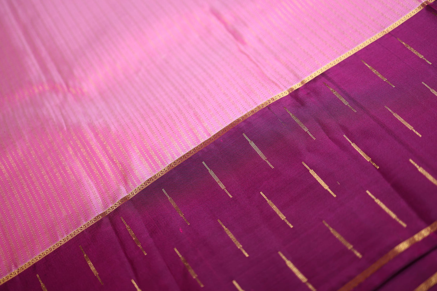 Pure Silk Saree - Pink with Purple Zari Border