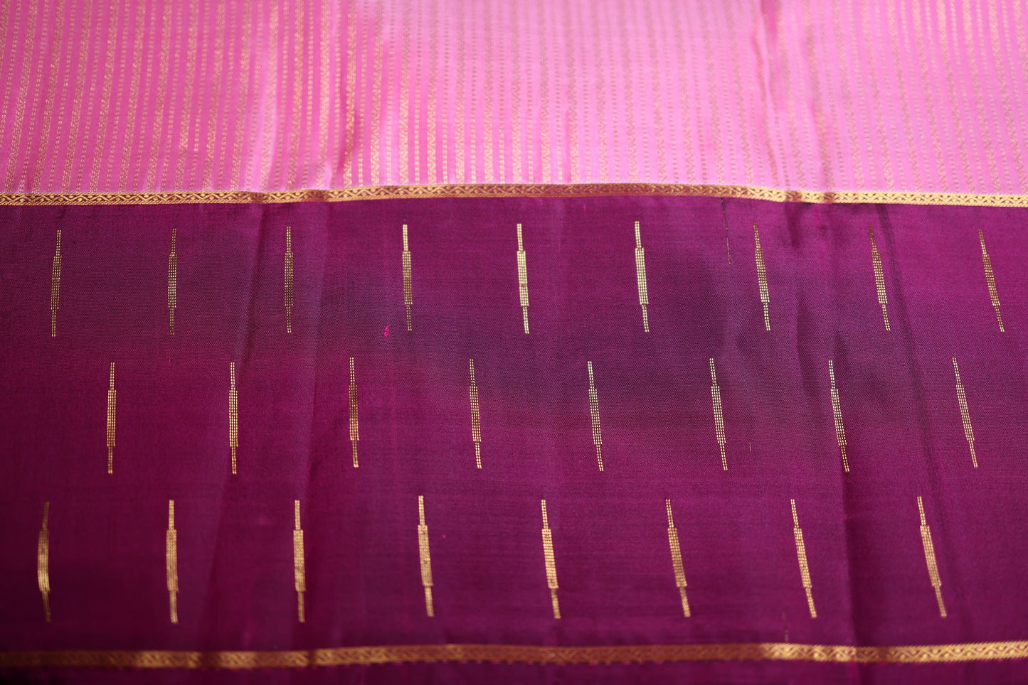 Pure Silk Saree - Pink with Purple Zari Border