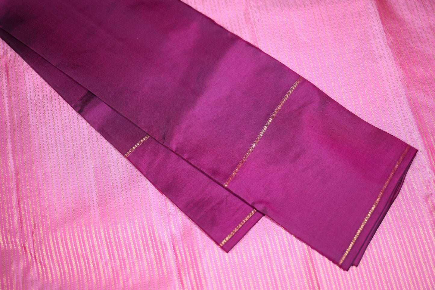 Pure Silk Saree - Pink with Purple Zari Border