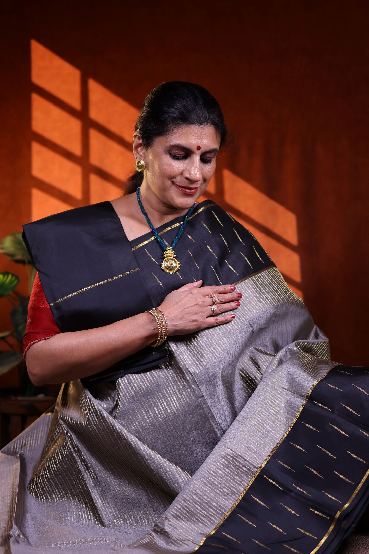 Pure Silk Saree - Steel Grey Color with Black Zari Border