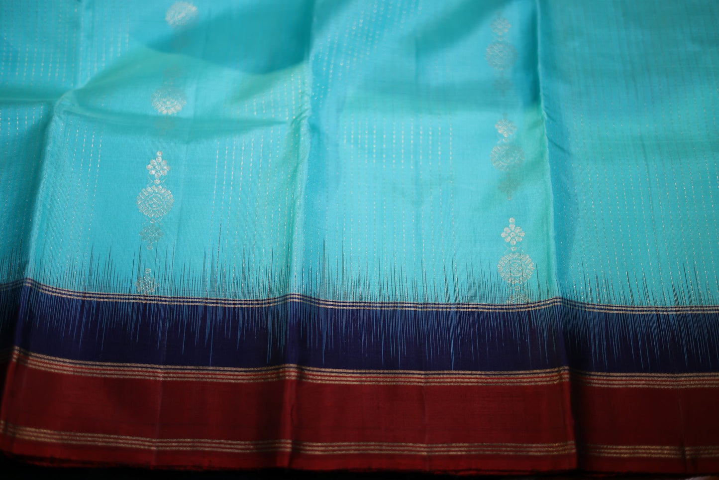 Pure Silk Saree - Aqua Blue Color with Double Color Border