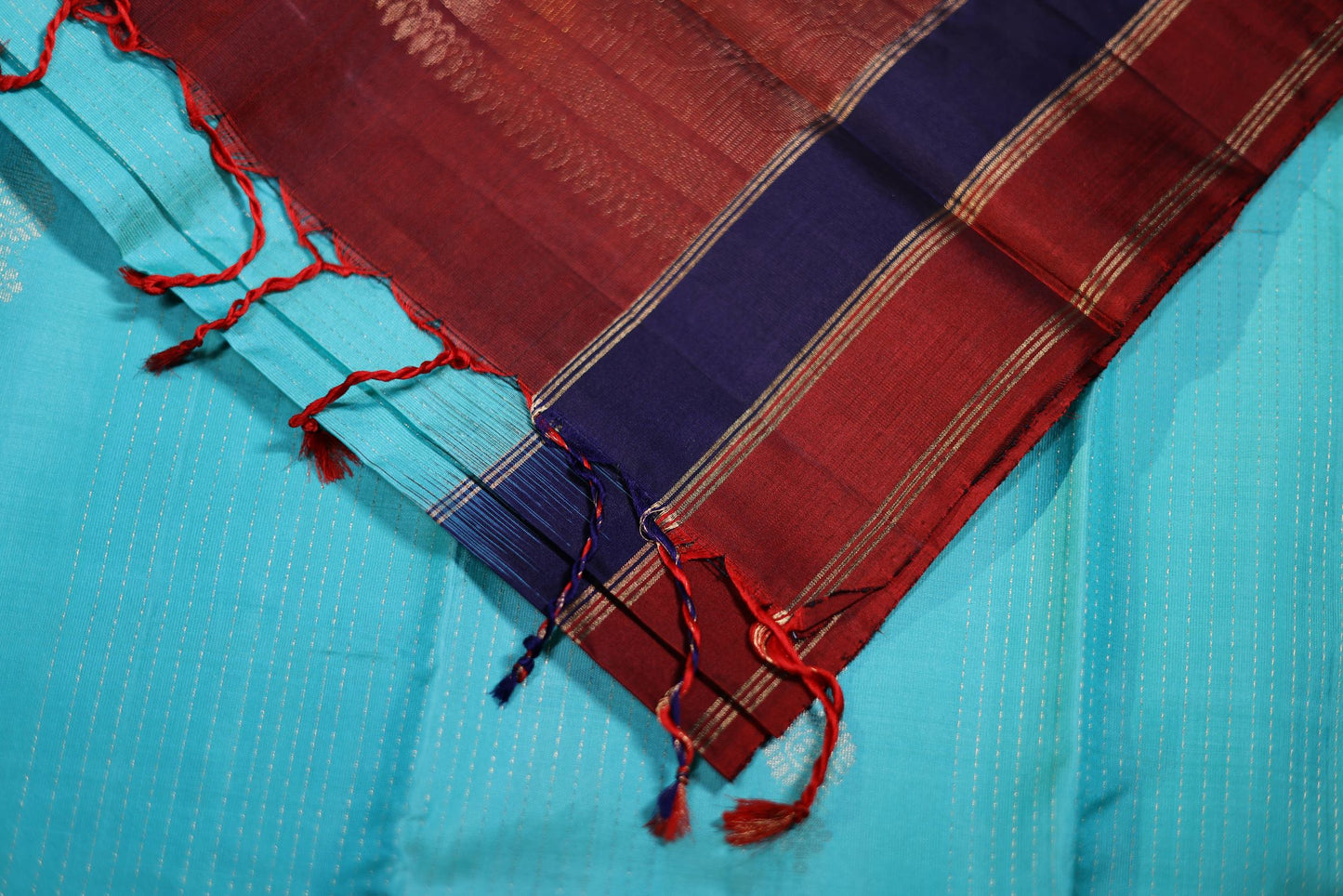 Pure Silk Saree - Aqua Blue Color with Double Color Border