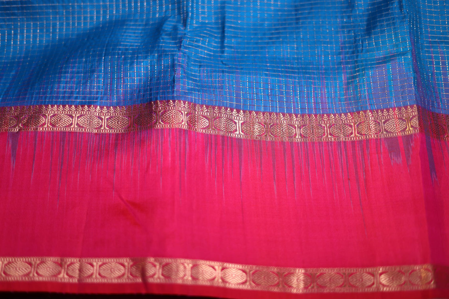 Pure Silk Saree - Blue Color with Pink Border