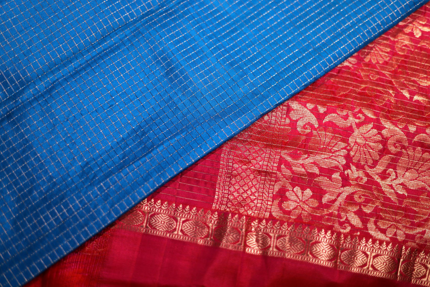 Pure Silk Saree - Blue Color with Pink Border