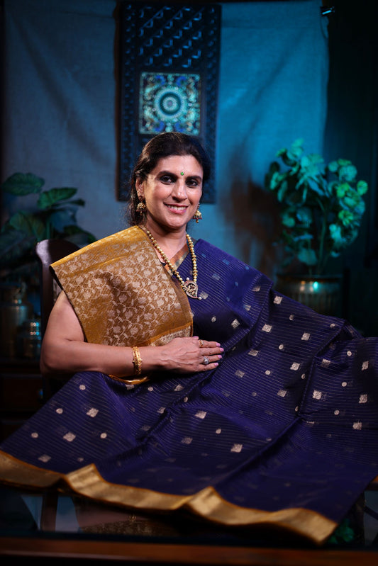 Seeko Silk Saree - Navy Blue Color with Contrast Border