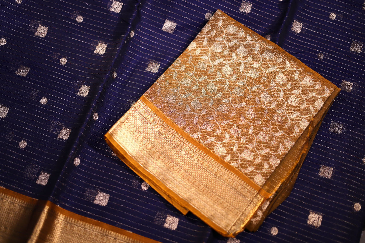 Seeko Silk Saree - Navy Blue Color with Contrast Border