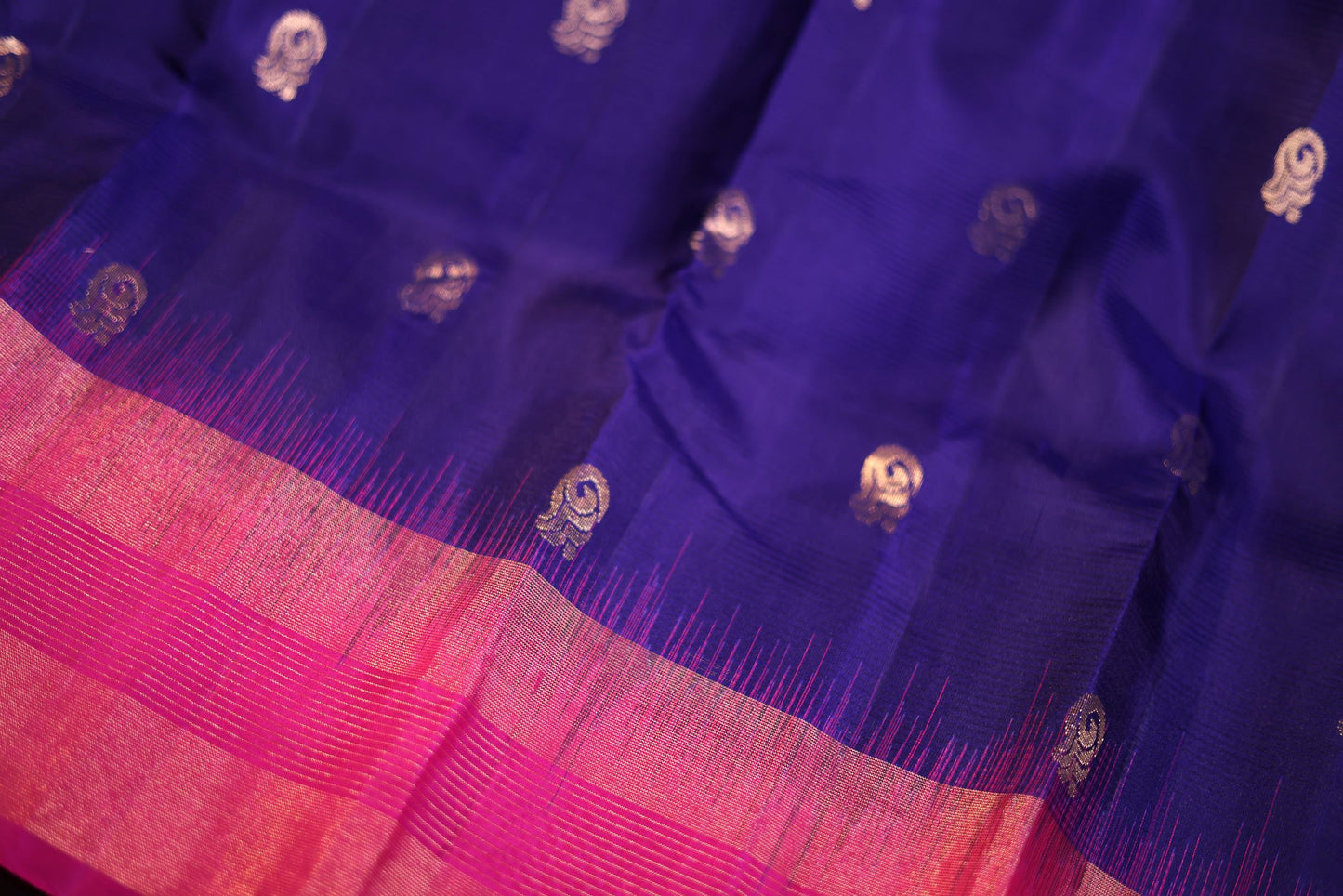 Pure Silk Saree - Blue Color with Magenta Border