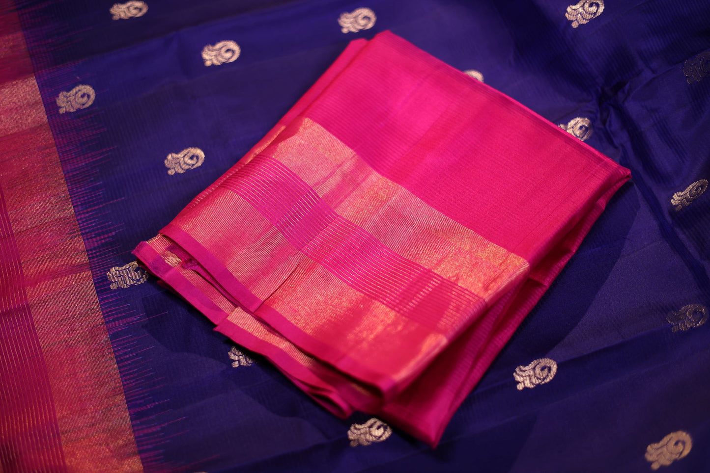 Pure Silk Saree - Blue Color with Magenta Border