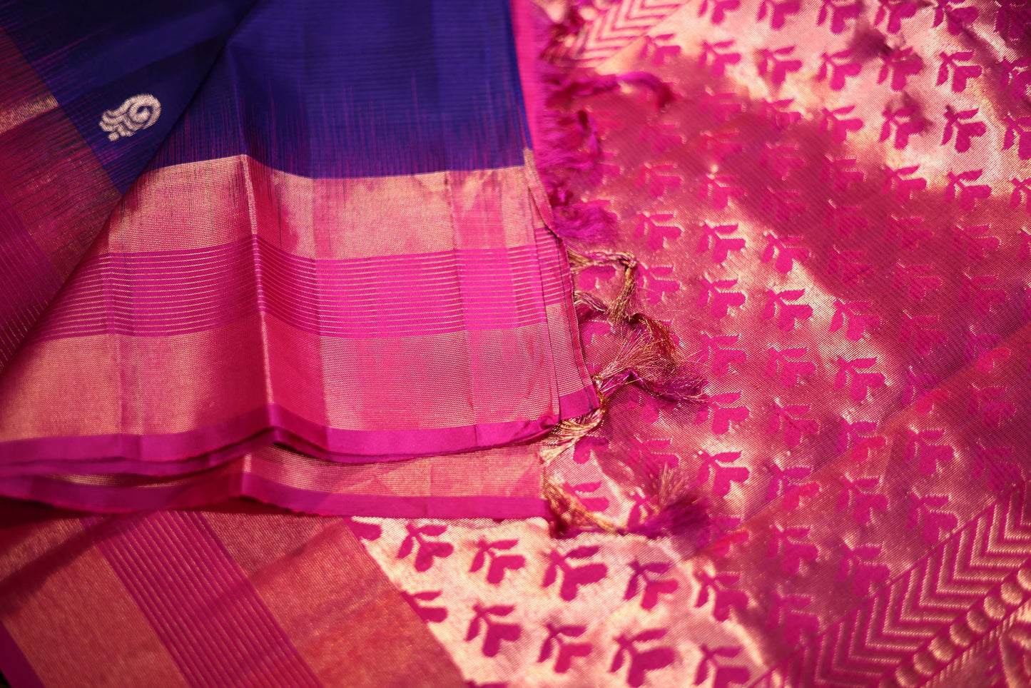 Pure Silk Saree - Blue Color with Magenta Border