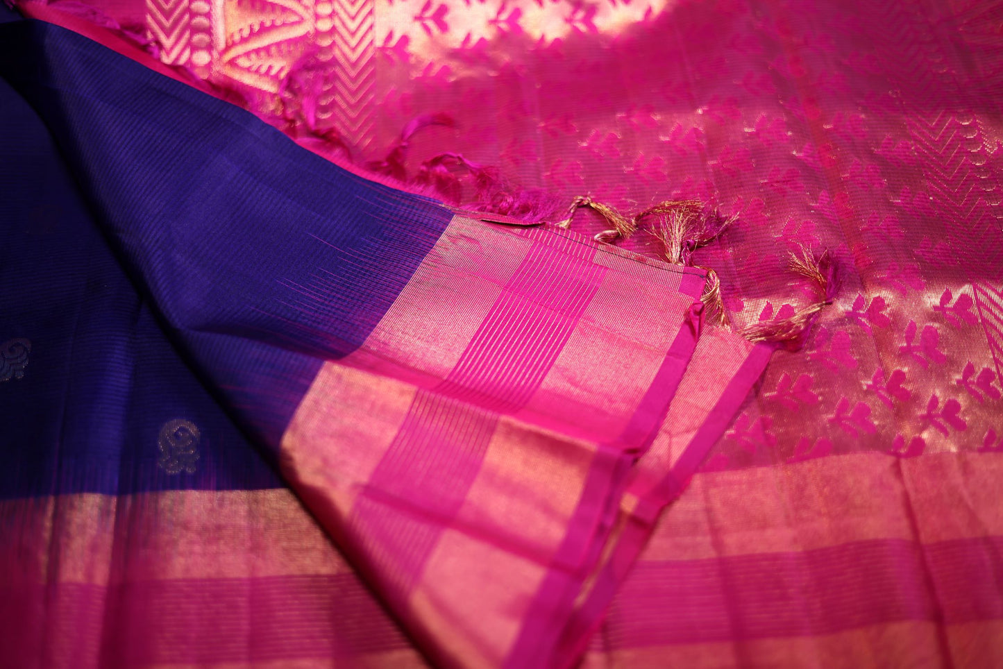 Pure Silk Saree - Blue Color with Magenta Border