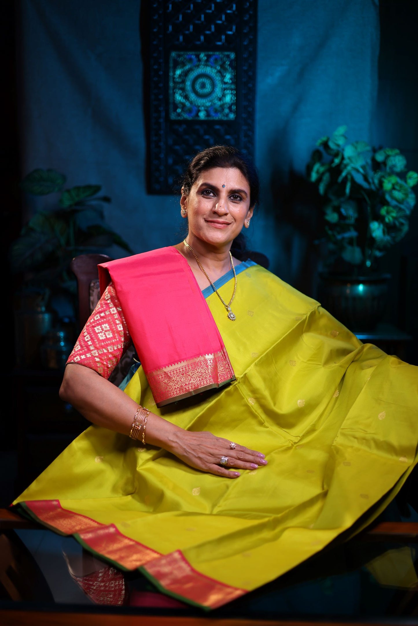 Pure Silk Saree - Rani Pink Color with Green Border