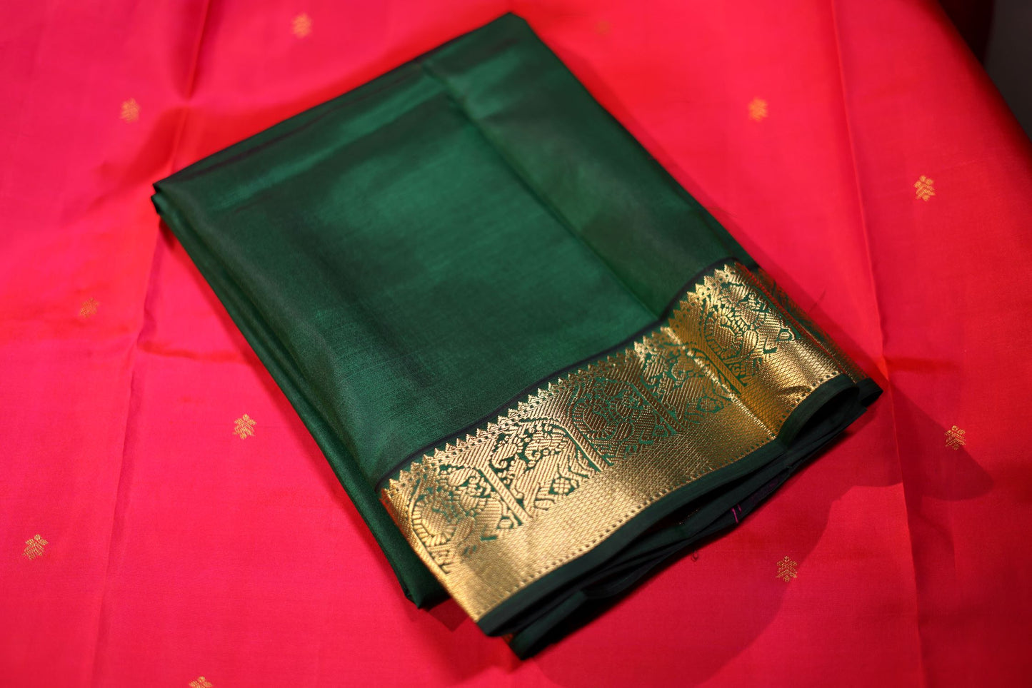 Pure Silk Saree - Rani Pink Color with Green Border