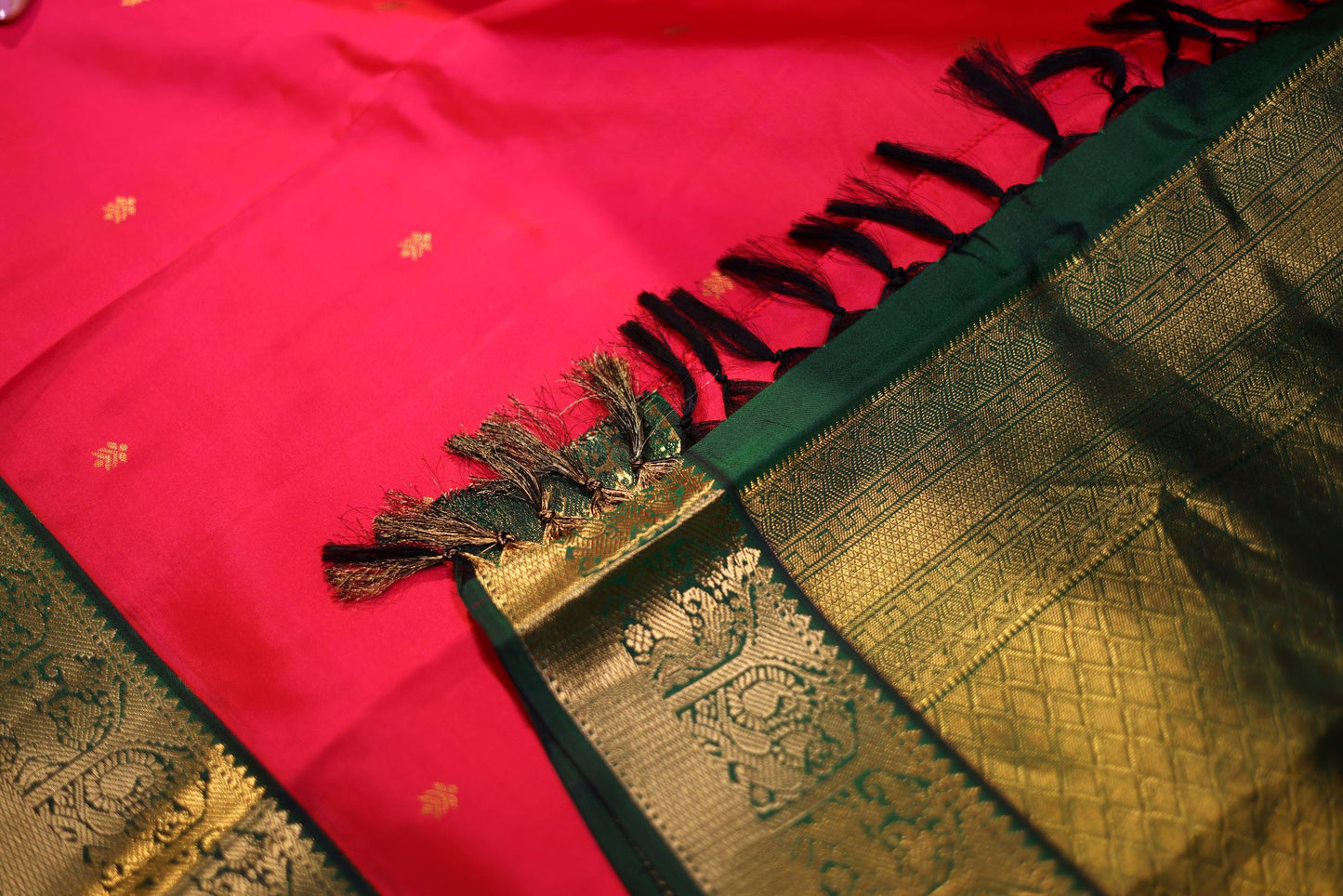 Pure Silk Saree - Rani Pink Color with Green Border