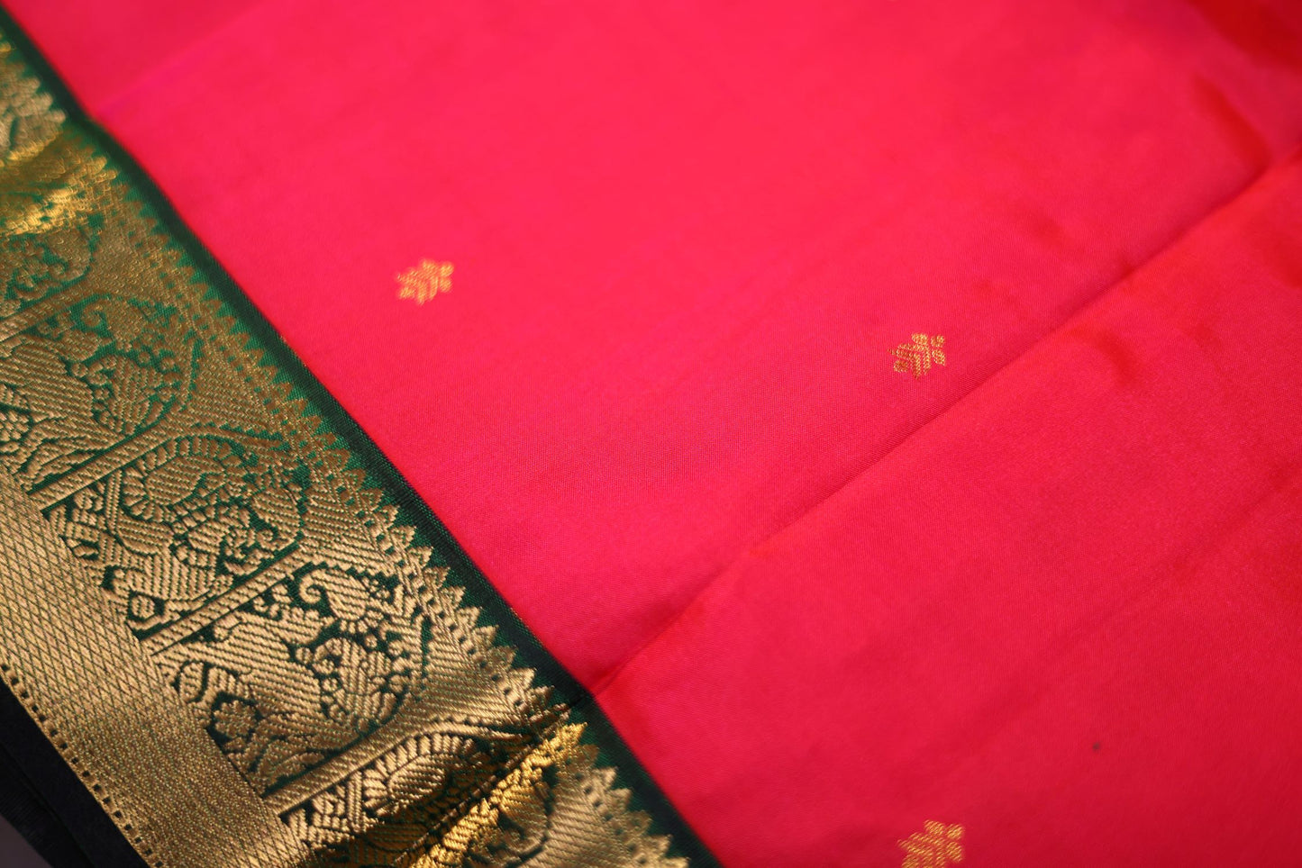 Pure Silk Saree - Rani Pink Color with Green Border