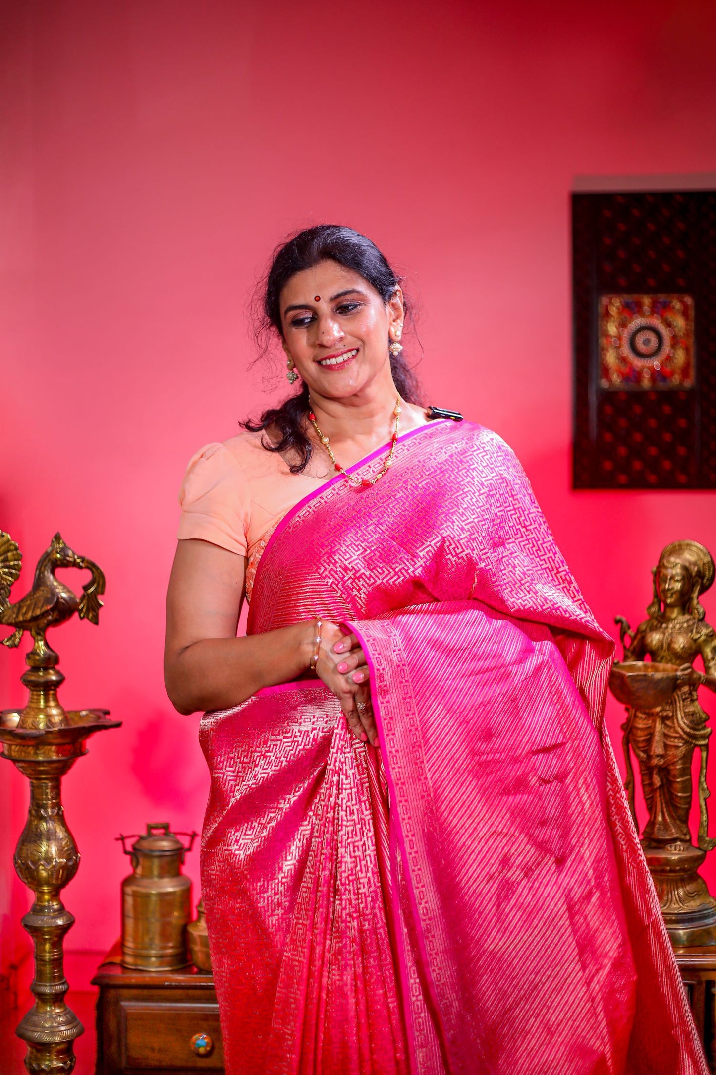 Pure Banaras Silk Saree - Rani Pink