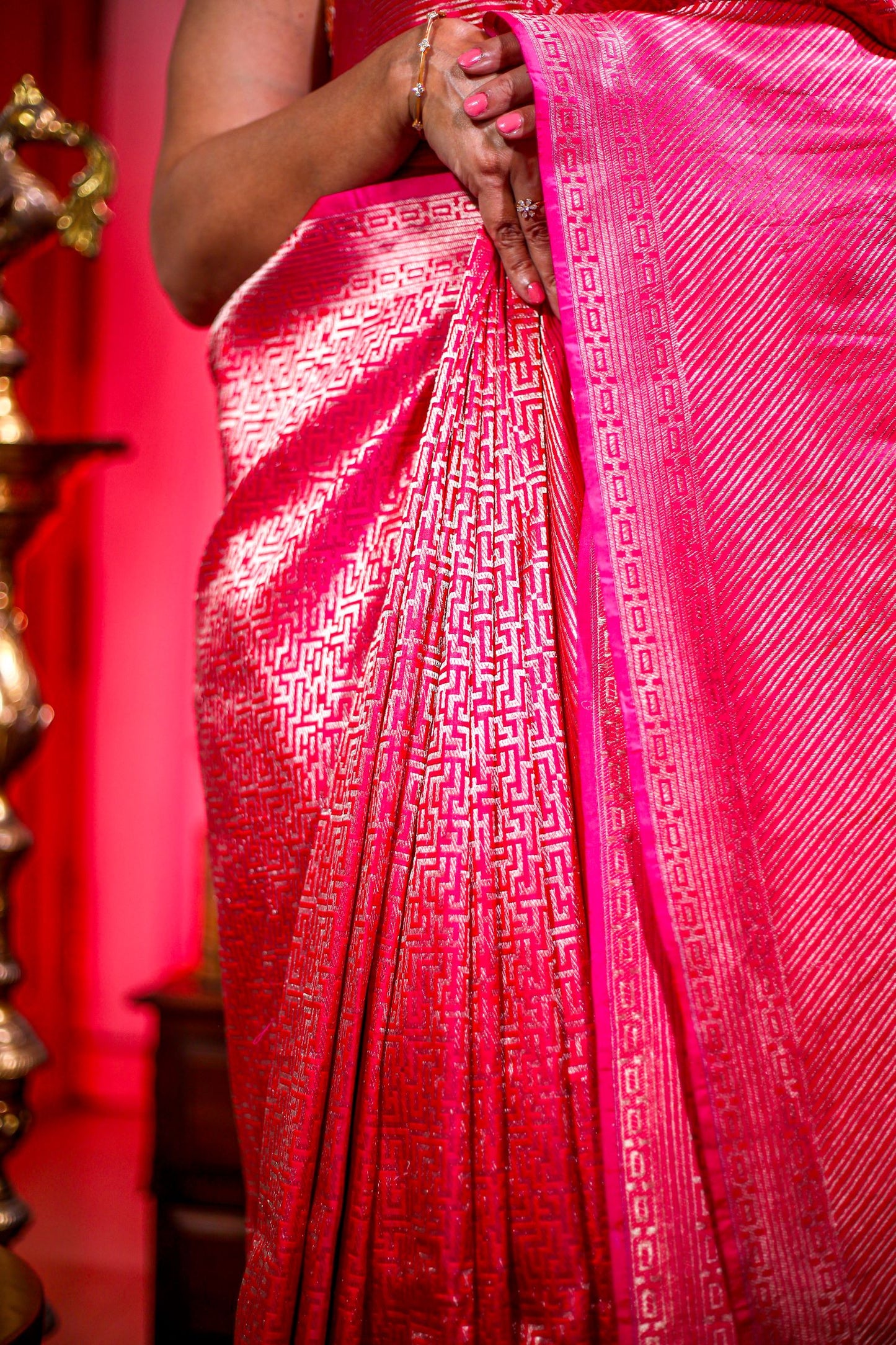 Pure Banaras Silk Saree - Rani Pink