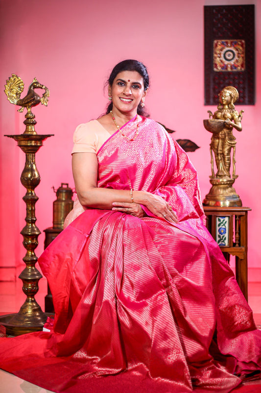 Pure Banaras Silk Saree - Rani Pink