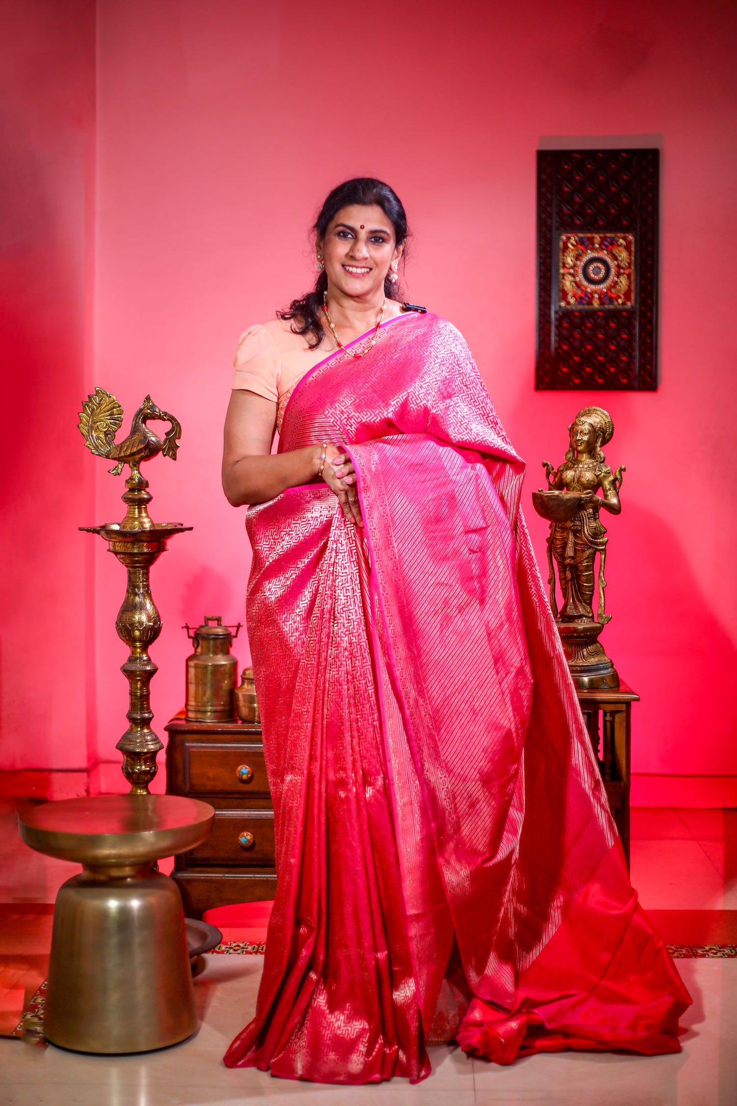 Pure Banaras Silk Saree - Rani Pink